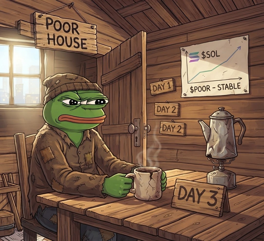 Poorpepepoor's tweet photo. @Aiwithpoonam Another day, another low-key shift in the $POOR house. We don’t need 100x today, we just need a stable coffee and a solid community. Day 3 and still building. ☕🏠
​CA: 3srJ2YwRSY9ieGSVqf5ngqv6EmzEMrRjwjZLSnVypump https://t.co/sFQl8Uh3ve