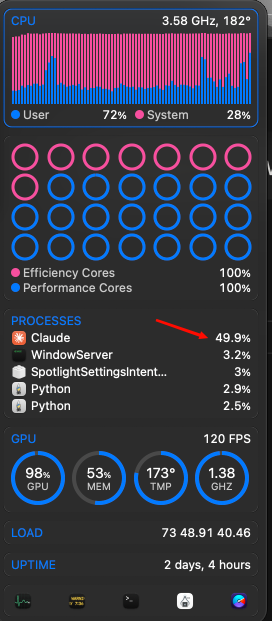 RedshirtSeniors's tweet photo. It's fascinating to see claude desktop app gobble up your local resources! And this is on a 28 core M3 Ultra with 256gb of ram. Crazy!

@ClaudeDevs https://t.co/YvWfjfvxZ9