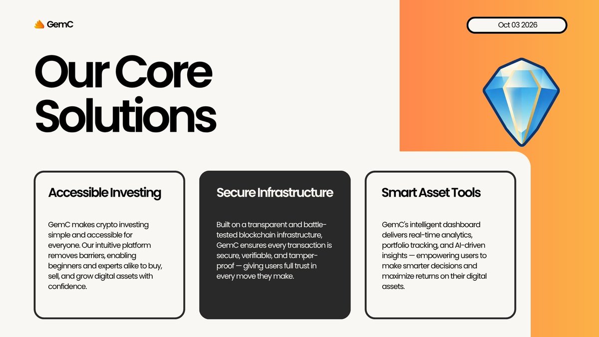 Freelancer1144's tweet photo. Designed a crypto pitch deck for GemC ⚡
Clean typography. Bold visuals. Clear storytelling.
From the problem → solution → market opportunity, every slide is built to make complex ideas easier to understand.
#PitchDeck #PresentationDesign #PowerPoint https://t.co/zbrbB9styf