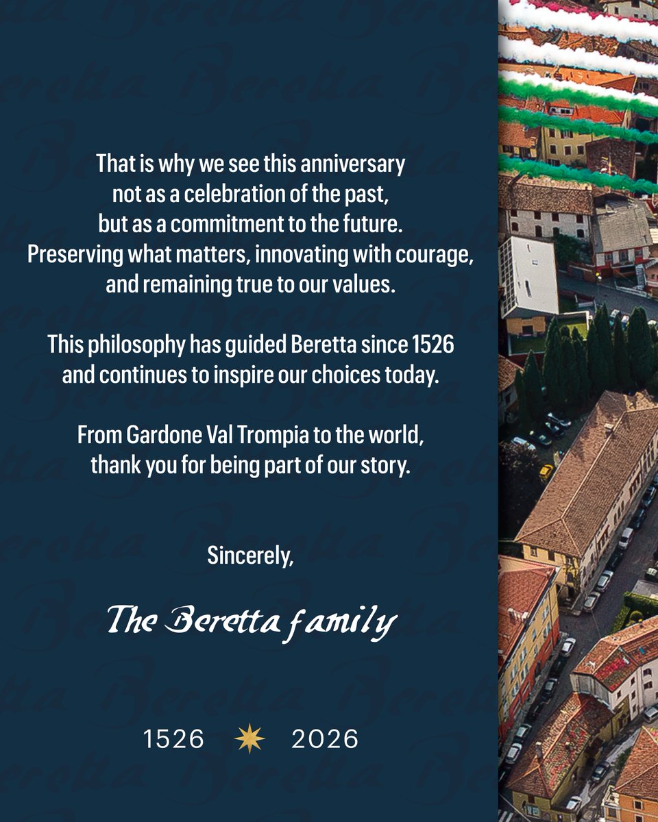 Beretta_USA's tweet photo. From Gardone Val Trompia to the world, thank you for being part of our story. 

#Beretta500  #LegacyForgesTomorrow https://t.co/xA9zKj9XK1