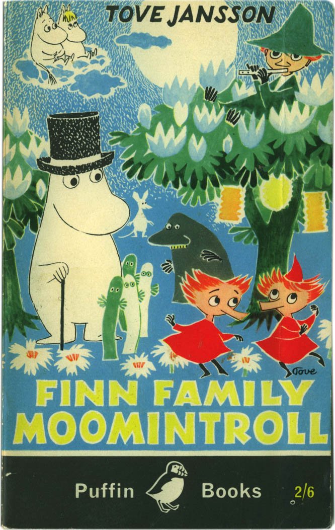 PulpLibrarian's tweet photo. Finn Family Moomintroll, by Tove Jansson. Puffin Books, 1961. https://t.co/QsKfyf6Rxk