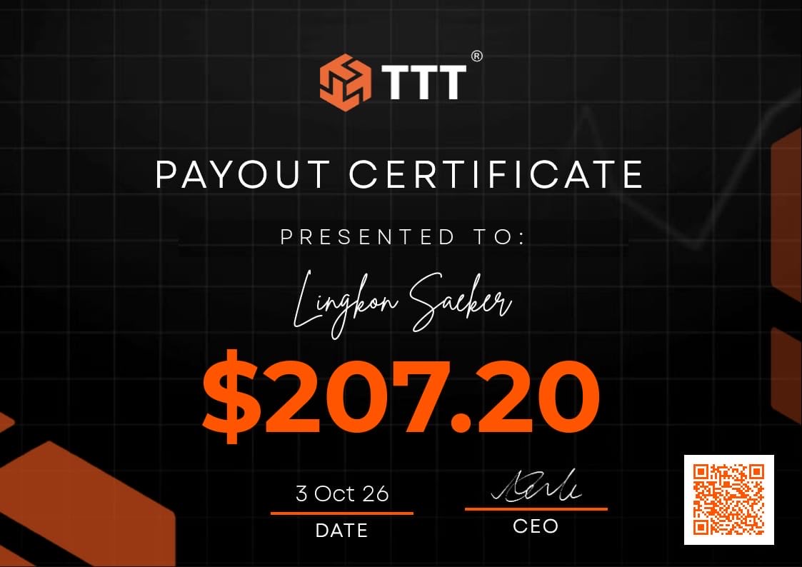 traderlingkon's tweet photo. Another payout unlocked! 🧡💰

Just received $207.20 from @TTTMarkets . Grateful to be part of this journey. Consistency and discipline always matter! 📈🔥

More milestones ahead! 🚀

#TraderLingkon #TTTMarkets #FundedTrader https://t.co/VDVJLUwcJA