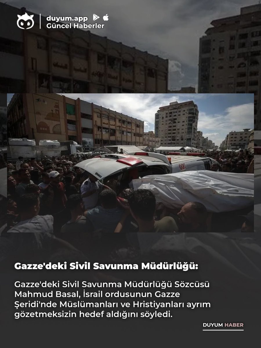 DuyumApp's tweet photo. Gazze'deki Sivil Savunma Müdürlüğü:
Sözcüsü Mahmud Basal, İsrail ordusunun Gazze Şeridi'nde Müslümanları ve Hristiyanları ayrım gözetmeksizin hedef aldığını söyledi.

📲 https://t.co/cXuOWkZgqi https://t.co/mLcbRMGOI7