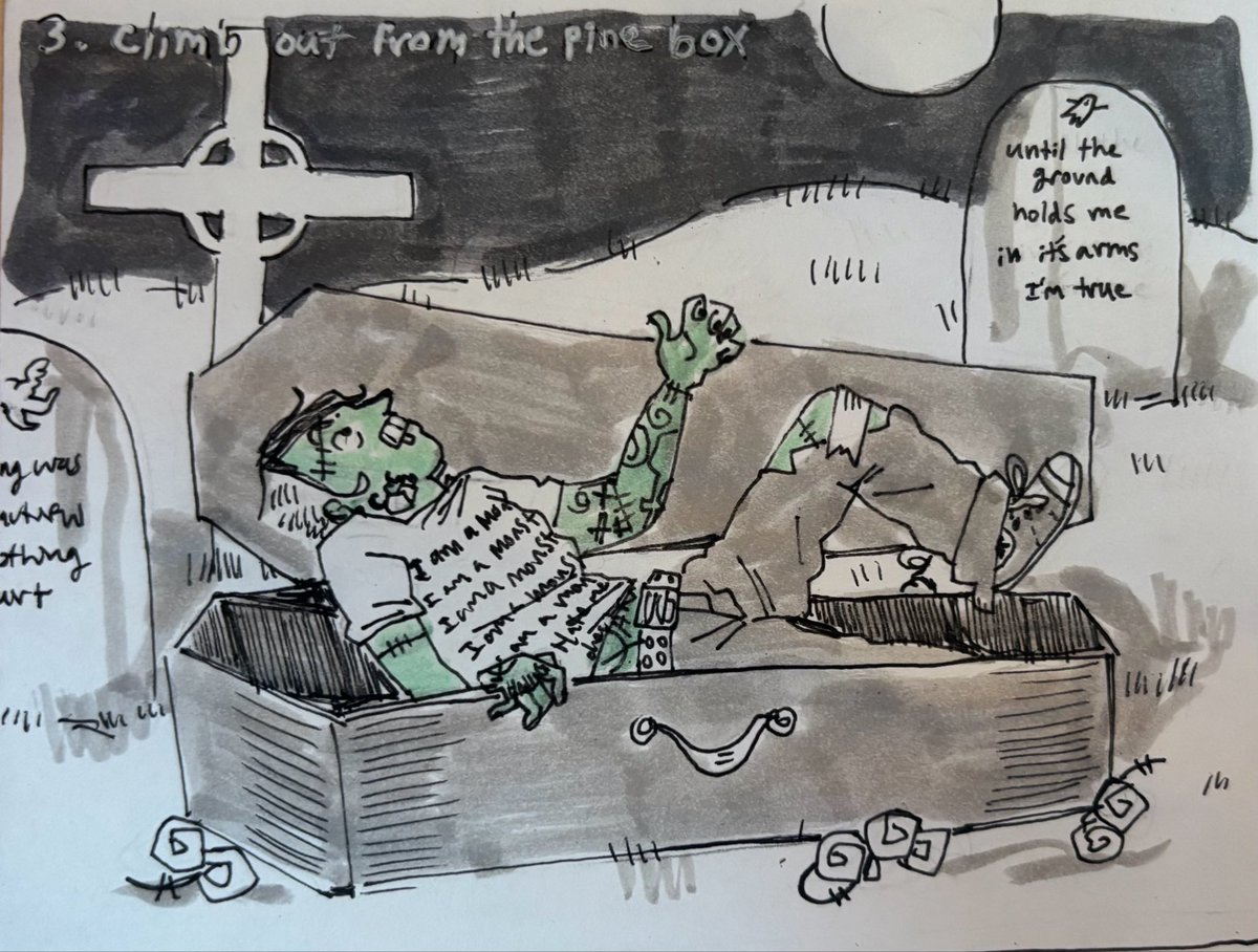 Parsley_Parcel's tweet photo. Climb out from the pine box #mcrinktober https://t.co/yr8pOqz54N
