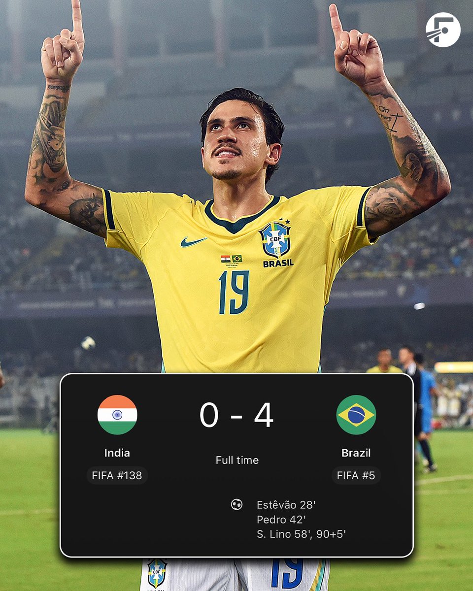 FotMob's tweet photo. 🇧🇷 Despite a lack of minutes for Chelsea this season, Estêvão scored AND assisted for Brazil today - as they beat India 0-4! https://t.co/gA0PMkqOau
