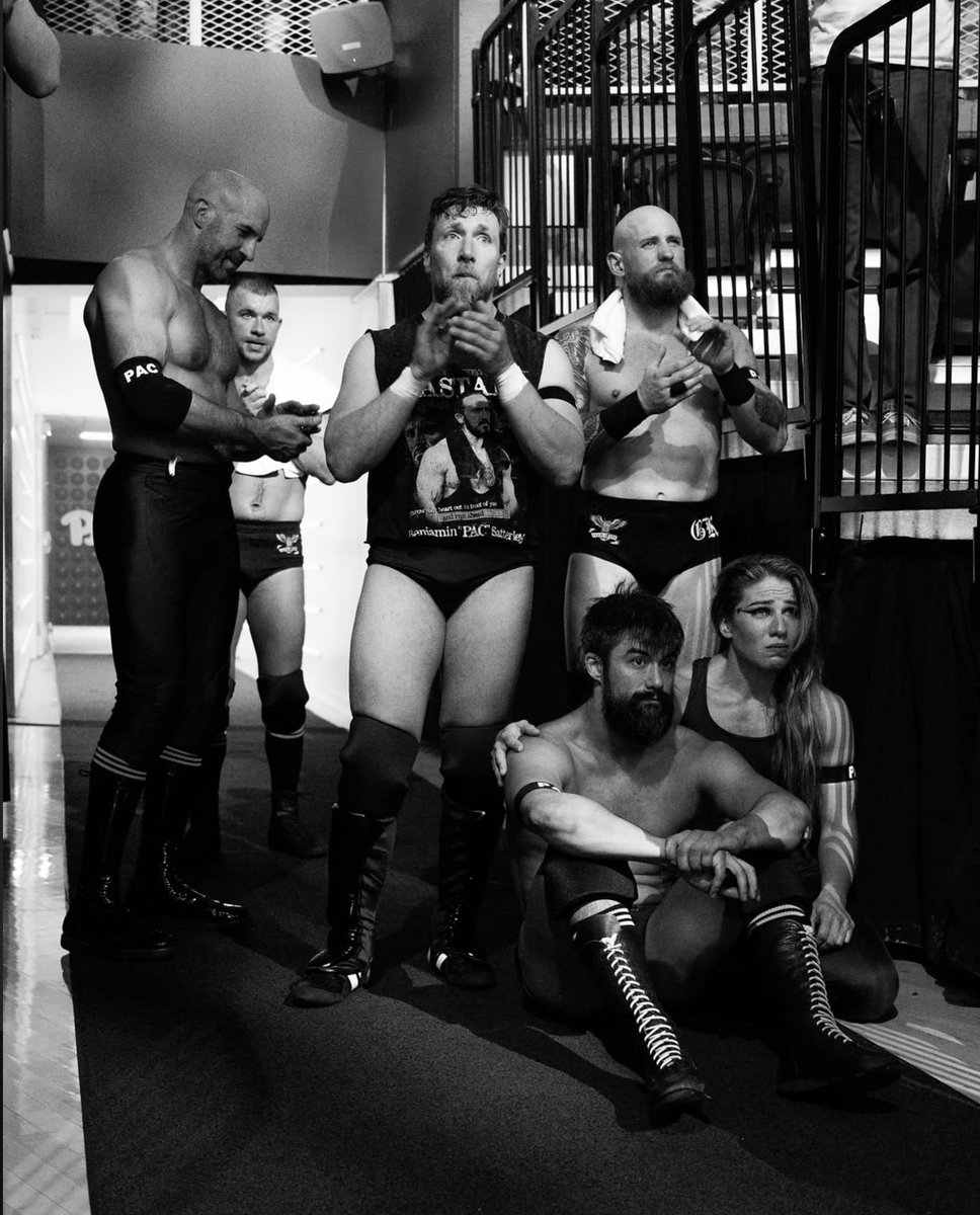 KXNGAO's tweet photo. The Deathriders together listening to Jon Moxley’s promo after A Tribute To PAC 🖤

📸: @Brainbuster__ https://t.co/m5Jd0Tr94U