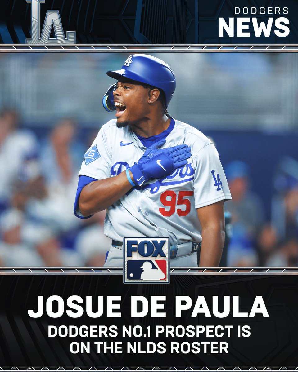 MLBONFOX's tweet photo. Dave Roberts announced that Josue De Paula and Hyeseong Kim are on the Dodgers' NLDS roster.

De Paula hit .323 with 1 HR and 7 RBI in 31 at-bats with the big league club in September. https://t.co/LDf9gwlq68