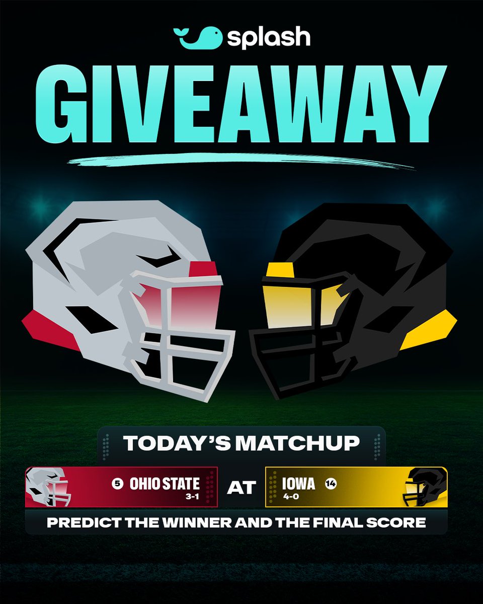 splashgameday's tweet photo. 💵 $1,000 QuickPicks Voucher Giveaway! 🏈

We'll split $1,000 in QuickPicks Vouchers between 10 people who correctly predict the winner and score of tonight's OSU - IOWA  game 🤝

To enter ⬇️

1. Follow @splashgameday ☑️
2. Like & repost this post 🩵
3. Comment your score prediction for the game 💬