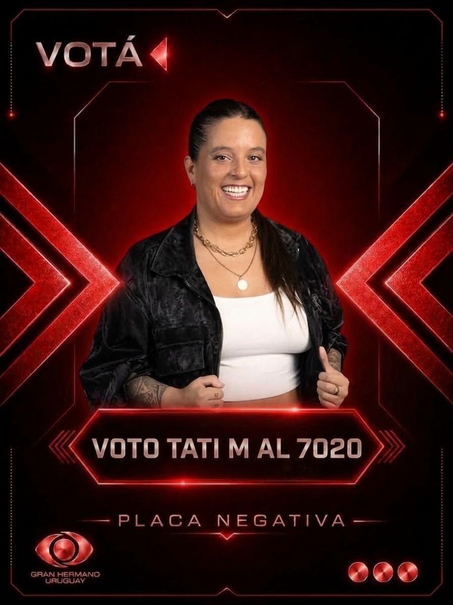 rochicabj1905's tweet photo. Que sea record: TATI M AL 7020

#GranHermanoUY https://t.co/SxW1Z6xrMh