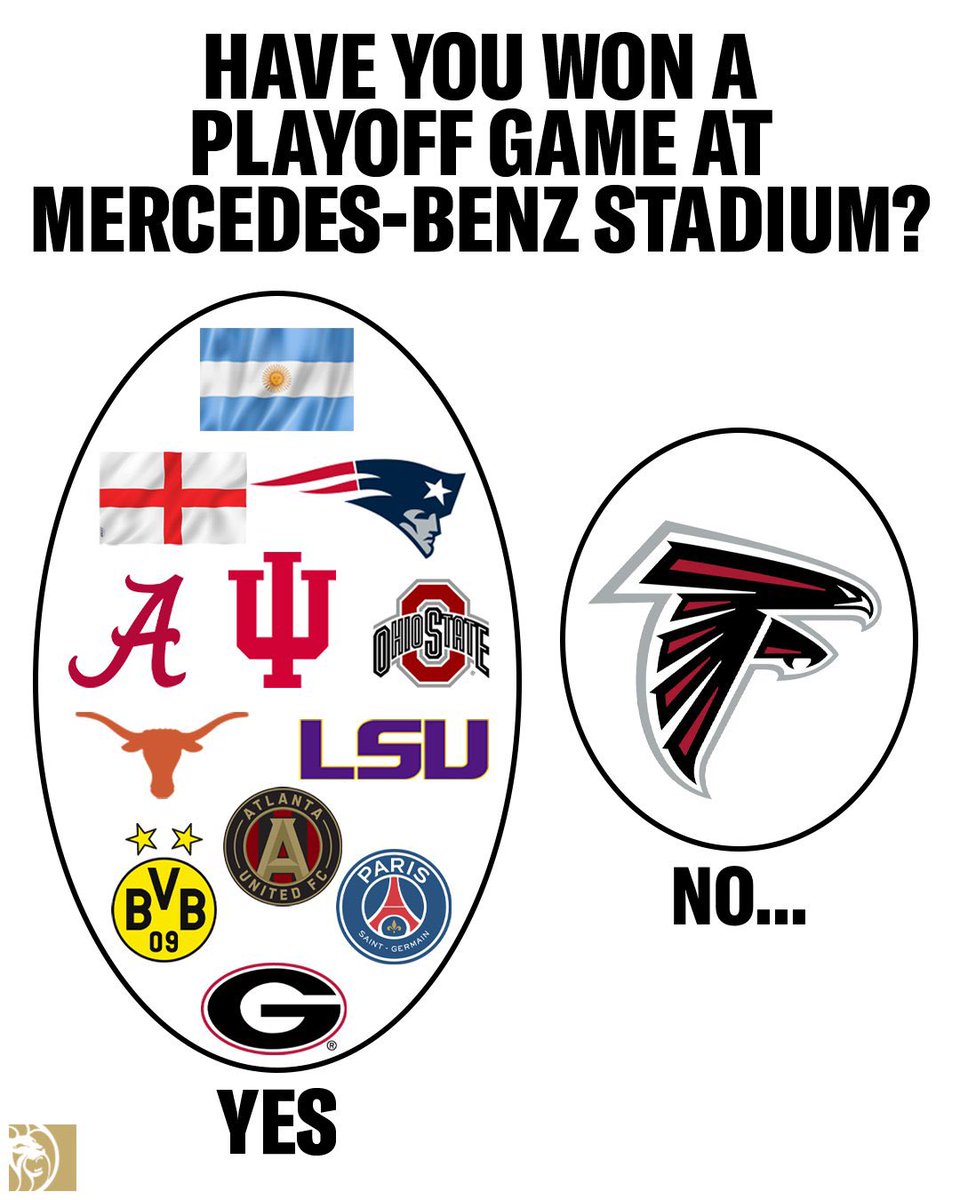 CantGuardAriana's tweet photo. FUN FACT: The Atlanta Falcons still have NEVER won a playoff game at Mercedes-Benz Stadium…nor have they hosted one!

#FalconsHateWeek #FuckTheFalcons https://t.co/bzxaxrQ2qe