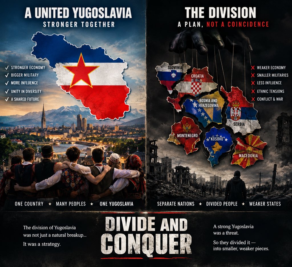 randmpics's tweet photo. They tell us we’re like Yugoslavia and say we should break up but never tell us The nation of Yugoslavia wasn’t at war with itself when “Tito” was in power and the division created more conflict &amp; Wars. https://t.co/uBT7Ab2How