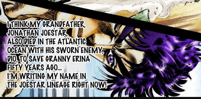 Linkscringecave's tweet photo. I don't think Joseph expected to live for that long, especially with the knowledge of the Joestar curse. Once learning more about how his grandfather died in such a heroic way I am sure that was planted in Joseph mind throughout the entirety of battle tendency (+) https://t.co/0JVRg5Fl0M