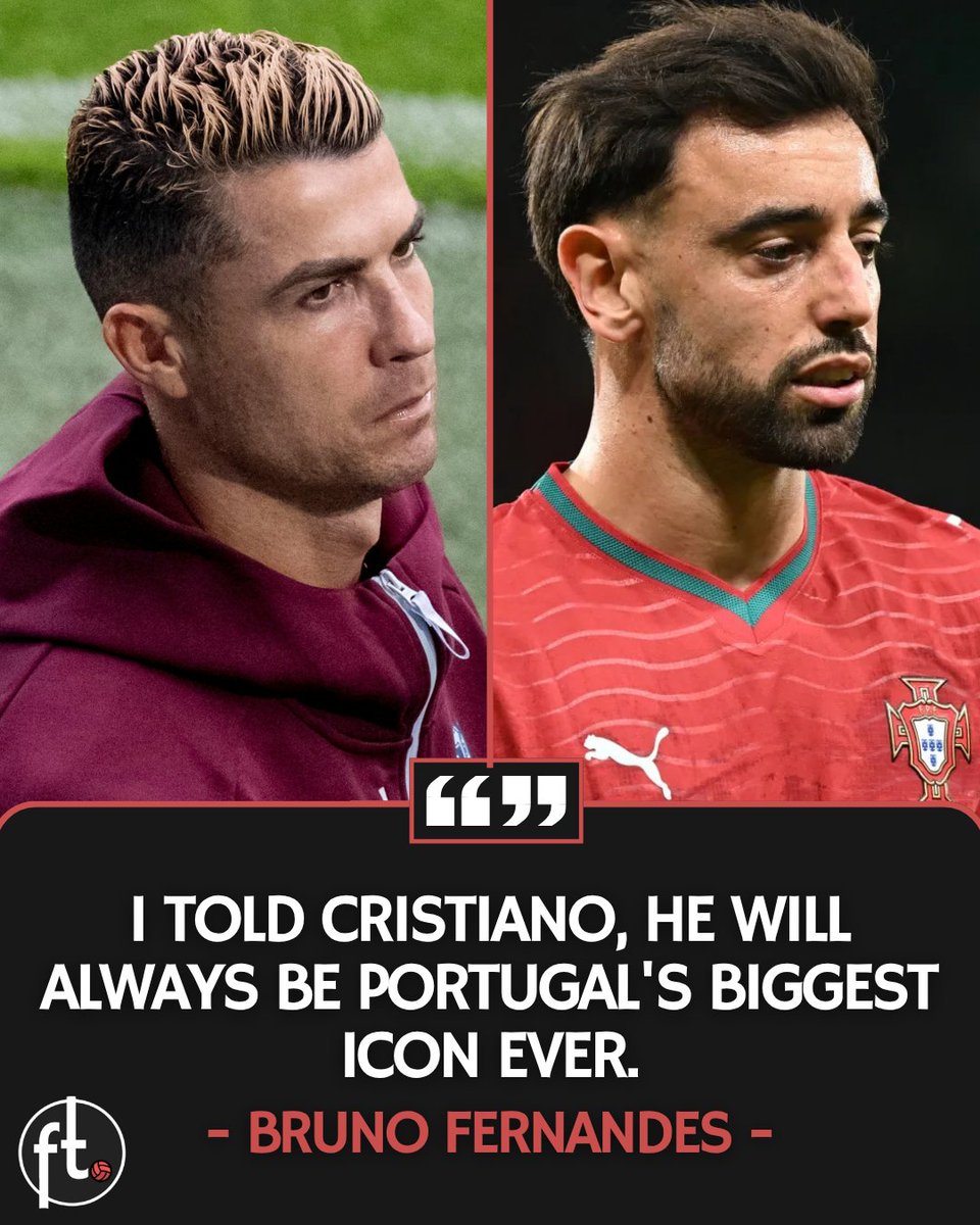 Footballtweet's tweet photo. 🗣️🇵🇹 Bruno Fernandes: “Cristiano Ronaldo deserves the respect of all Portuguese people, regardless of who likes him more or likes him less. 

I told him, he will always be Portugal's biggest icon ever.

He will NEVER stop being the greatest symbol of our football because of everything he has done.

He has a place reserved among the greatest of all time and in the hearts of all Portuguese people. We have to STOP dividing things. There is only ONE national team.

The most important thing is that everything ends well. We are outside this matter and outside the entire controversy."