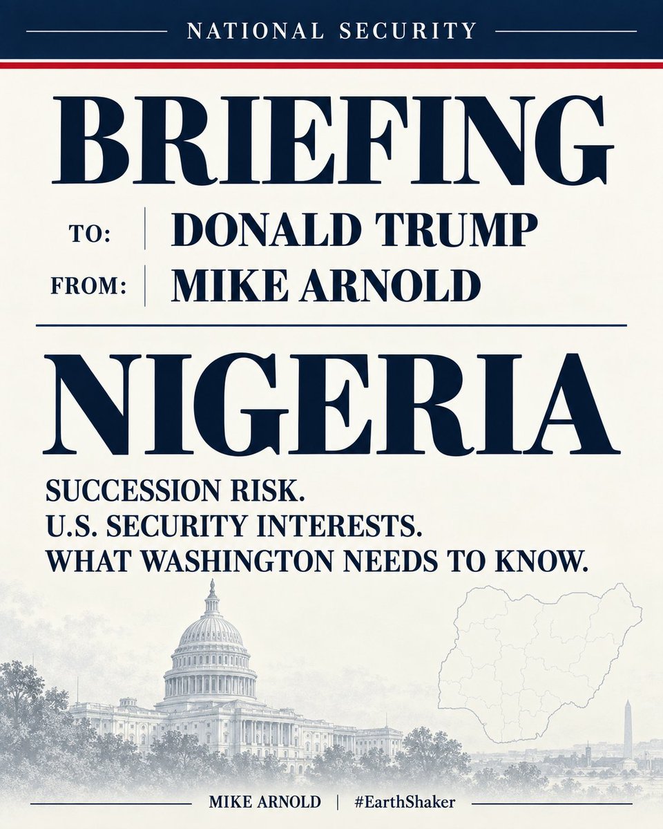 MikeArnoldTruth's tweet photo. I just submitted another briefing to a man who advises President Trump on international security. He distributes my briefings to the White House, State, DIA, etc, and tells me they are well received. This one especially...

Here is what it says.

Bola Tinubu is gravely ill and his government is hiding it badly. A three-week trip extended twice. A third straight UN General Assembly missed. A limp left arm. Not steady on his feet. An official broadcast so cut and spliced that Nigerians counted the edits. Earlier this year, a Grok image of the president put out as the real thing.

For thirty days nobody would say who was running Nigeria.

If he dies before January 16, expect an immediate grab for total control and violent resistance to it.

Washington misses this part. Shettima is Kanuri. The men who run Nigeria are Fulani caliphate — in every state, in the officer corps, in the civil service. That is how the north governs this country without occupying it. The Kanuri have none of it. They could never win the presidency at the ballot box, so they built Boko Haram instead. A death hands them what the vote never would, and a Kanuri president would have to seize the parts he cannot inherit.

January 2012: Kabiru Sokoto, alleged mastermind of the Madalla Christmas church bombing, was arrested at the Borno Governor's Lodge in Abuja and escaped custody. The police commissioner was sacked. The terrorist got life. Shettima was governor.

We have watched a president hidden before. Yar'Adua, 2009. He died. In the ensuing political turmoil, four months later Boko Haram broke open Bauchi prison and launched the war that is still killing today. It ripped the country apart.

Boko Haram's caliphate is a blood enemy to the Sokoto Caliphate, and a terrifying threat to all peaceful Nigerians. If this does blow up, it could be cataclysmic. 

What I asked for costs nothing. Find out how sick he is. Then say plainly that America intends to see a stable Nigeria and an honest election — and that we are watching right now.

Nigeria votes January 16.

_____
Note, to the sleazebags at @SecureNigeriaHQ  -- probably a good time for you rats to jump ship. When Shettima takes over, you will be representing a literal terrorist. Then again, you already do. Forget I mentioned it...