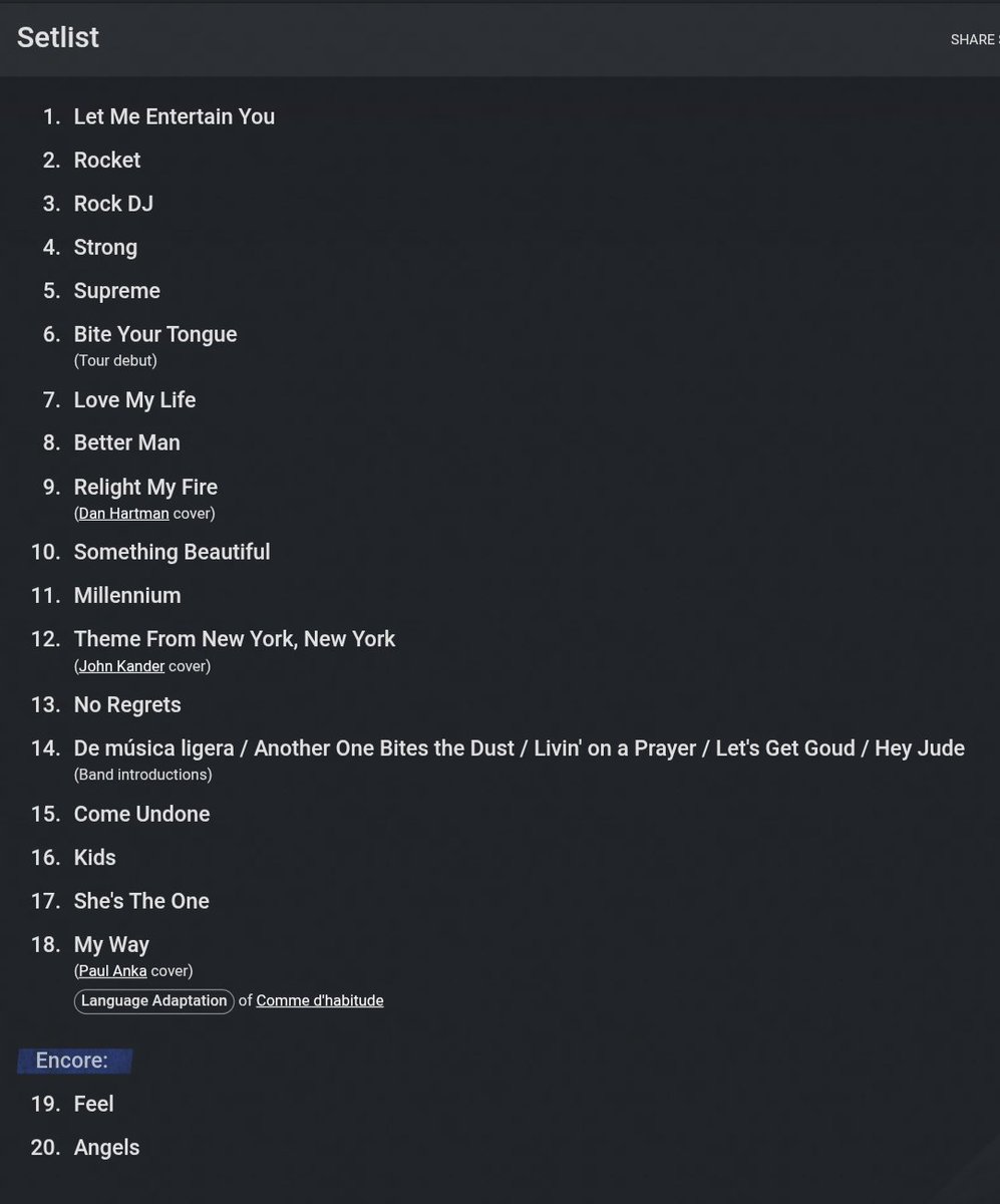 RobbieArgentina's tweet photo. Y Robbie ayer volvió a modificar el setlist!!.volvieron Something Beautiful y New York, New York y, debutando en el tour, BITE YOUR TONGUE!!!!!
Como si fuera poco, grabó un video para Bite Your Tongue qué dijo lo van a subir a YouTube 😭🤯 https://t.co/IN1rCw5zVH