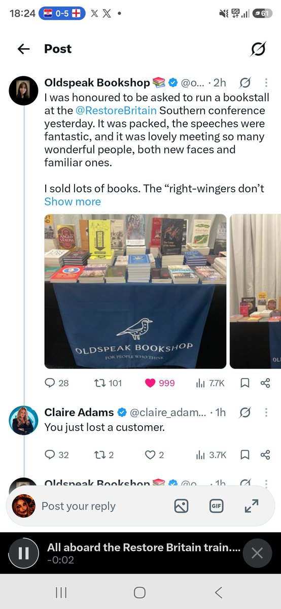 KatieRestore's tweet photo. Tell me again how Reform are any better than the left 🤦‍♀️ 

Imagine being upset at who someone sells books too lol https://t.co/wzCPjt6dAV