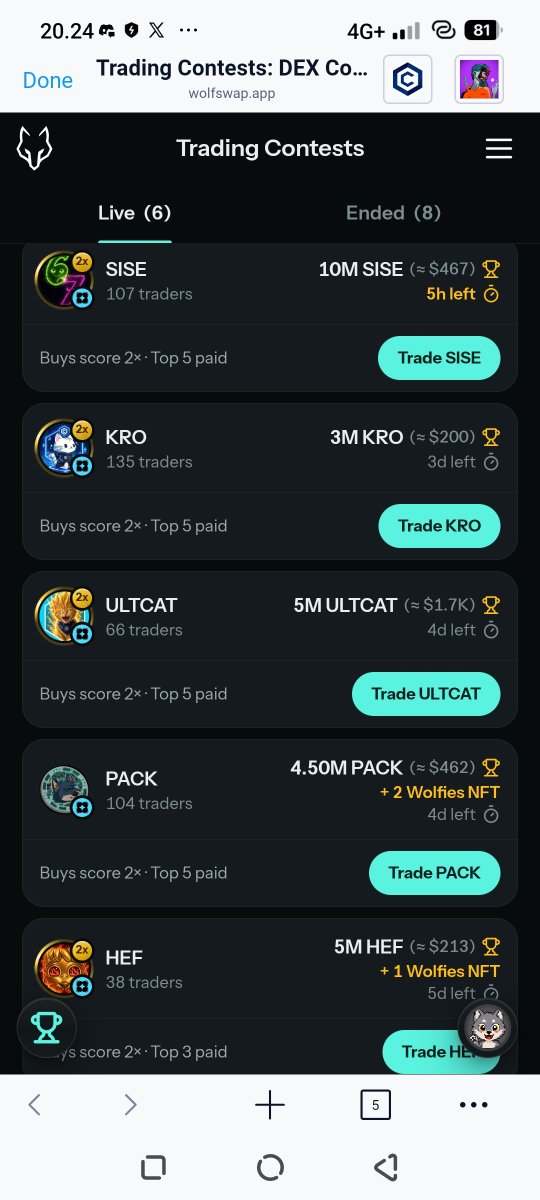 KARRAT18's tweet photo. Five boards. One page.
@wolfswapdotapp has $3,000+ and 3 Wolfies sitting across $SISE, $KRO, $ULTCAT, $PACK and $HEF.
Pick a board. Trade it.
https://t.co/vcEmwUq9da
https://t.co/bQJKzKpz9p
@wolfswapwolfies #PACK #Cronos #WolfSwap https://t.co/h0bq0M8JtB