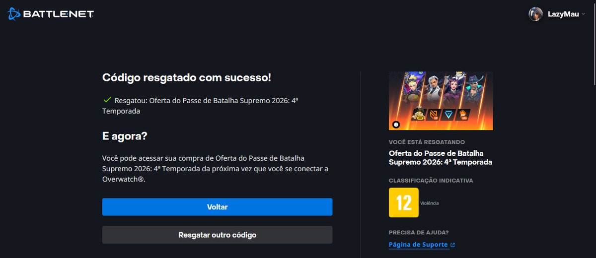 LazyMauX's tweet photo. Obrigado @OverwatchBrasil pelo presente na Live com a @nandoida @CosminhaS2 e @myth1co  pelo passe supremo! E aos demais adms que estavam na Live. https://t.co/I4ohOSnbsn