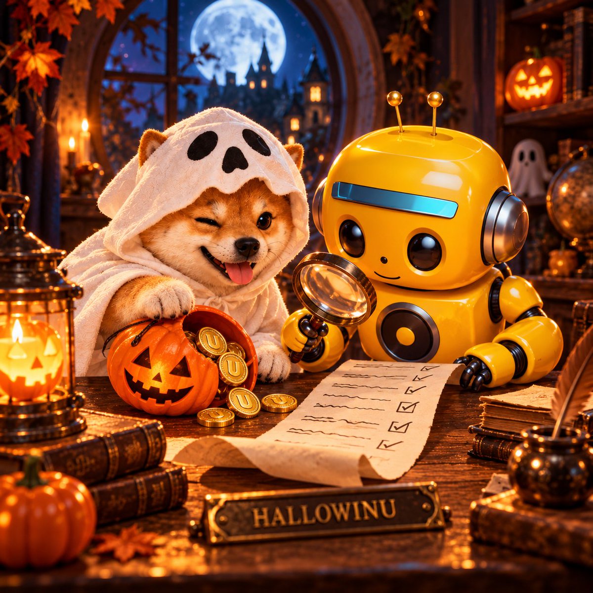 Hallowinustonk's tweet photo. The costume is a joke. The distribution history is something you can check.

HallowINU's USELESS updates come with a timestamp and a source.

Cute ghost. Public receipts. 👻

Fan-art detective desk inspired by @theunipcs. https://t.co/gNn0aL1zXo