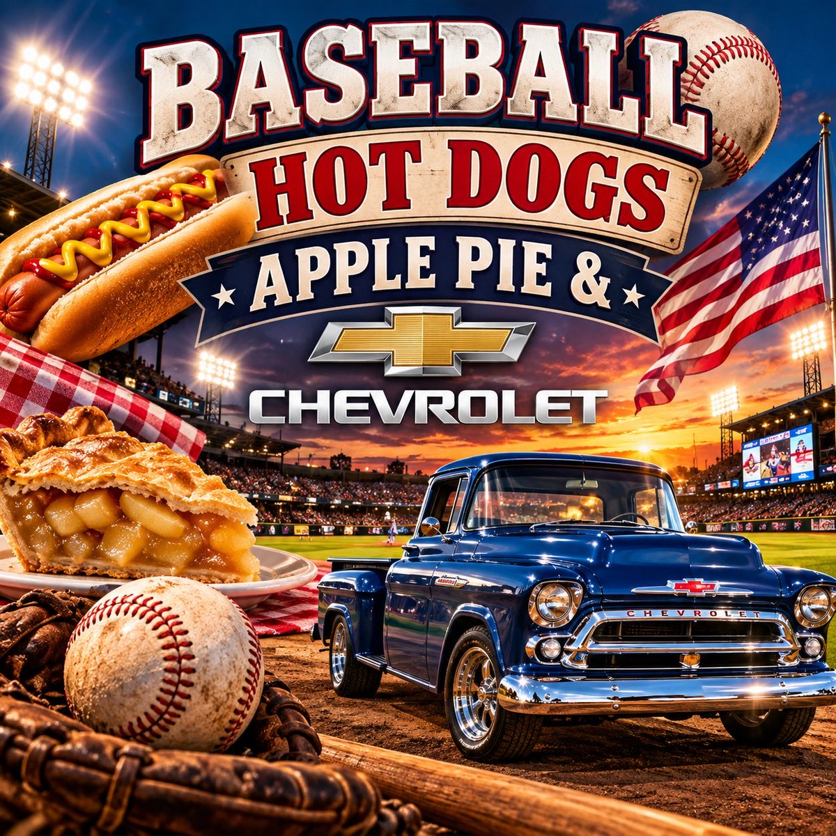 PRIMEANGLEPICKS's tweet photo. ⚾🌭🥧🇺🇸 BASEBALL, HOT DOGS, APPLE PIE & CHEVROLET!

Some things just feel like America. A summer night at the ballpark, a hot dog in your hand, apple pie waiting at home, and a Chevy ready for the ride. 🇺🇸

Baseball isn’t just a game—it’s part of the American tradition. ⚾

#Baseball #Chevrolet #PrimeAnglePicks