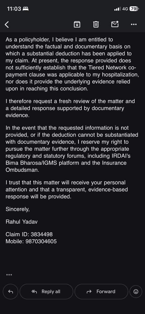 yt0rahul's tweet photo. I had the worst experience while claiming reimbursement for a claim under policy purchased by me from @Niva_Bupa They did not mention a 20% co-pay clearly in the guidelines while I buy the policy, but after claiming reimbursement, they have given reason like non tier hospital. https://t.co/m4jt1qhxRH
