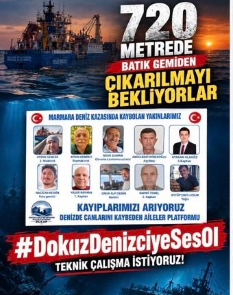 ebrucoha1's tweet photo. Dokuz can… Dokuz aile… Dokuz ayrı umut. Kayıp denizcilerimizin bulunması için arama çalışmalarının titizlikle sürdürülmesini bekliyoruz.

 #DokuzDenizciyeSesOl https://t.co/pTYBAxQiza