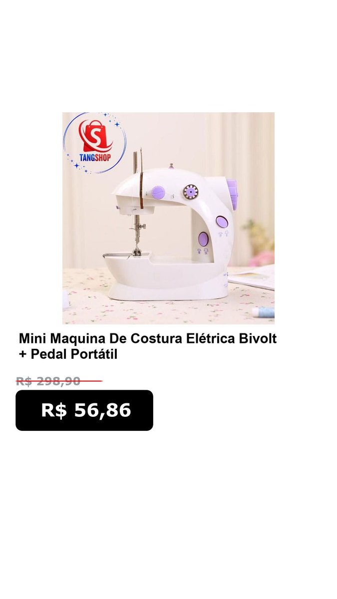 SoOfertasTop's tweet photo. Promo Shopee

🛍️ Mini Maquina De Costura Elétrica Bivolt + Pedal Portátil

📴 Com desconto de até 81%

De: R$ 298,90
*Por:* R$ 56,86

🔗 Compre aqui:
https://t.co/Hf5NVMI9ZR https://t.co/uFtgyRPbmK