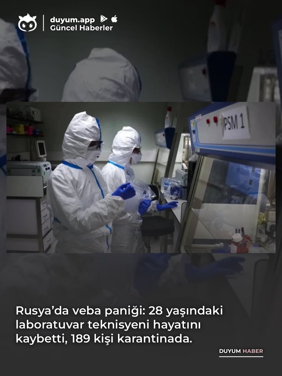 DuyumApp's tweet photo. Rusya’da veba paniği: 28 yaşındaki laboratuvar teknisyeni hayatını kaybetti, 189 kişi karantinada.

📲 https://t.co/cXuOWkZOfQ https://t.co/vTNWnDxgRd