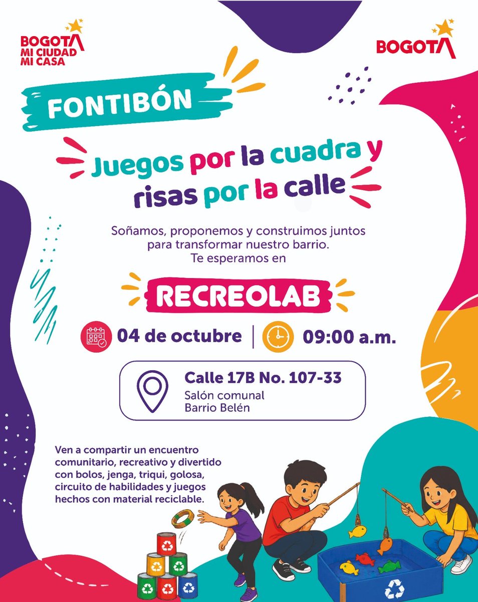 3PMNoticias's tweet photo. 📌 En Fontibón: RECREOLAB... Domingo 4 de octubre de 2026. Espacios de recreación, participación y creatividad 🏃‍♂️🚴⚽⛹️‍♀️🏆🥇
En Salón Comunal de Belén 

#Fontibón #Festival #Deportivo #DRAFE #3pmnoticias 
@IDRD @Bogota @Fontibon_Bogota @CulturaenBta https://t.co/WOeTDCdcL9