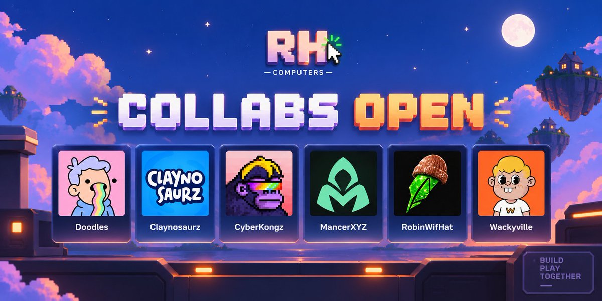 0xArtix's tweet photo. Second batch of collabs are going live for @ComputersRh 

Partners. 👀

@doodles 
@Claynosaurz 
@CyberKongz 
@MancerXYZ 
@RobinWifHat 
@wacky_ville https://t.co/X95GBxvn8D