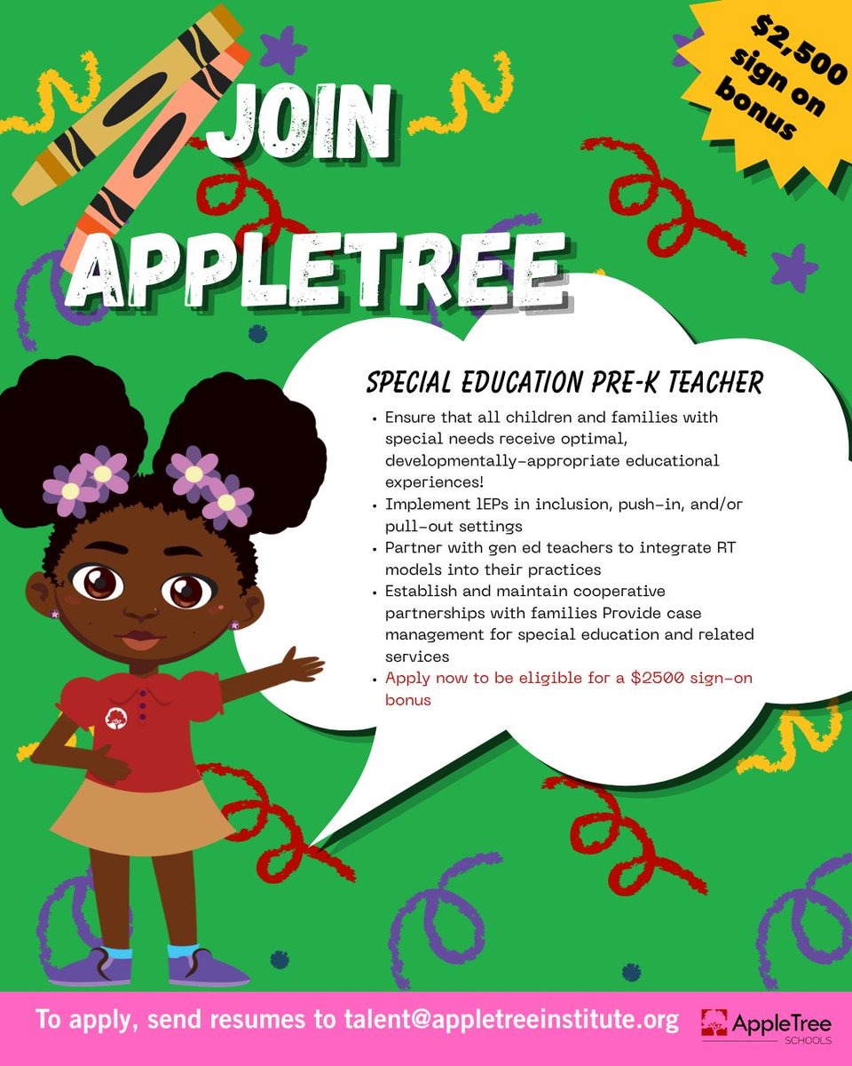 AppleTreeInst's tweet photo. We're hiring! Looking for your next opportunity? AppleTree Schools have several open positions and we'd love for you to join our team! 📚️ 🍎 Checking out the available roles and see where your skills and experience could make an impact in our school communities.  #NowHiring https://t.co/gY24o3NYo3
