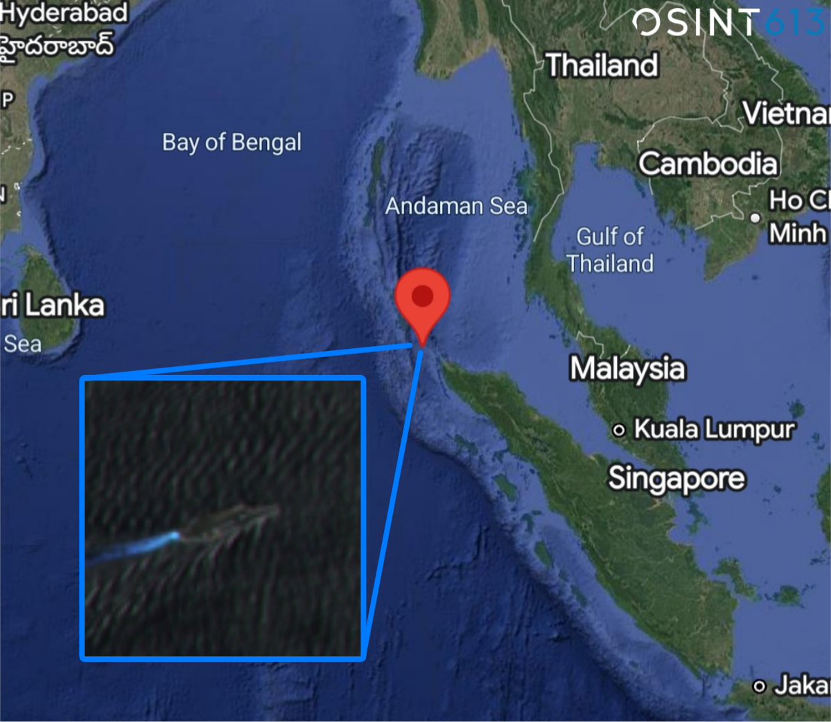Sentinel-2 satellite imagery shows the USS George H.W. Bush (CVN-77) sailing in the Indian Ocean towards Phuket, Thailand, where the aircraft carrier strike group is scheduled t…