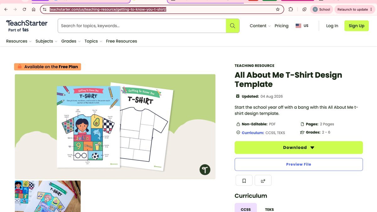 ValeriaLopez081's tweet photo. Here's this super fun "All About Me T-Shirt" template I found on TeachStarter. I will definitely be using this in the future to get to know my students better. It's a good way for them to express who they are. Feel free to check it out! https://t.co/hpP0TCvpjI #EdTechECC https://t.co/DM6qOARley