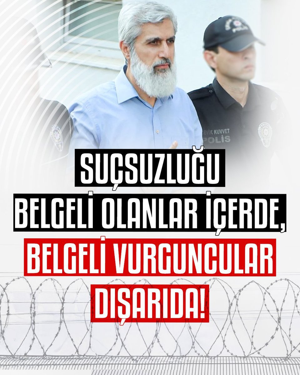 YUSUF323778's tweet photo. Suçsuzluğu belgeli olanlar içerde, belgeli vurguncular dışarıda!

AsılSuçlular Yargılanmıyor
AlparslanHocaya Ozgürlük
SemraHocaya Ozgürlük
ZulmeKarşı Meydanlardayız
Kardeşlerimizi SerbestBırakın https://t.co/9cAhmz4Wt3