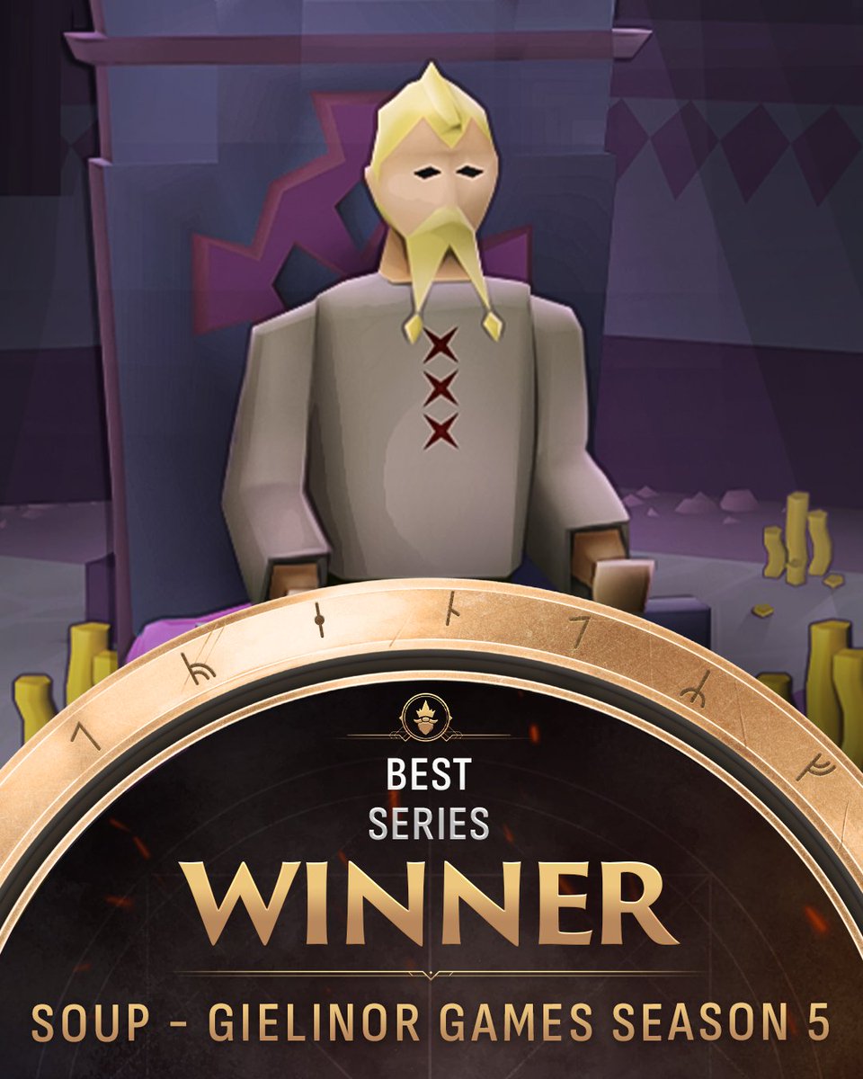 RuneFest's tweet photo. Games within games! 🥇

@SoupRS takes home the Best Series award for Gielinor Games Season 5! https://t.co/jf8E6D5IdA