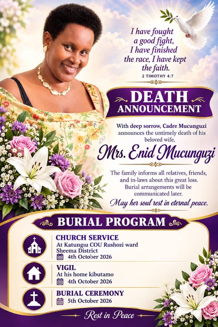 NiwagabaNicho20's tweet photo. So sad Cadre Mucunguzi for the death of your beloved wife.

May God almighty comfort  you in this trying moment.

RIP Mrs Enid Mucumguzi. https://t.co/yhqgNYbomN