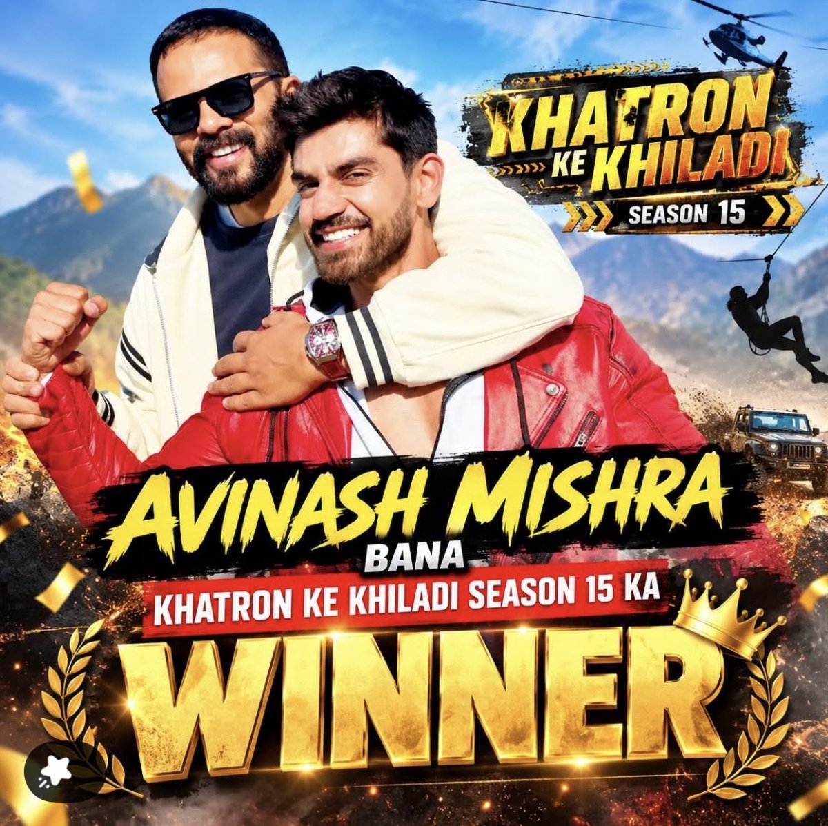 hetram1007's tweet photo. 🏆 Avinash Mishra has emerged as the Winner of Khatron Ke Khiladi Season 15! 🔥👑
From facing terrifying challenges to proving his strength and determination, Avinash has made it to the top! 💪✨
A true Khatron Ka Khiladi! 🏆🔥
What do you think about this big win? 
#AvinashMishr https://t.co/J6vQqmBLhD