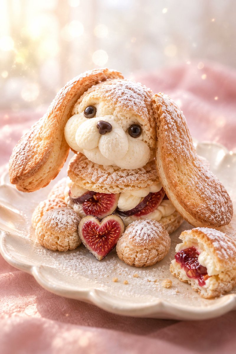 palettina_art's tweet photo. ✦ 許可だけ上手な番犬 ✦

　見上げれば　食べていいよと　言うくせに
　ハートはそっと　前足の中

#いちじくの子犬ダックワーズ https://t.co/c9nkrNN9Wf