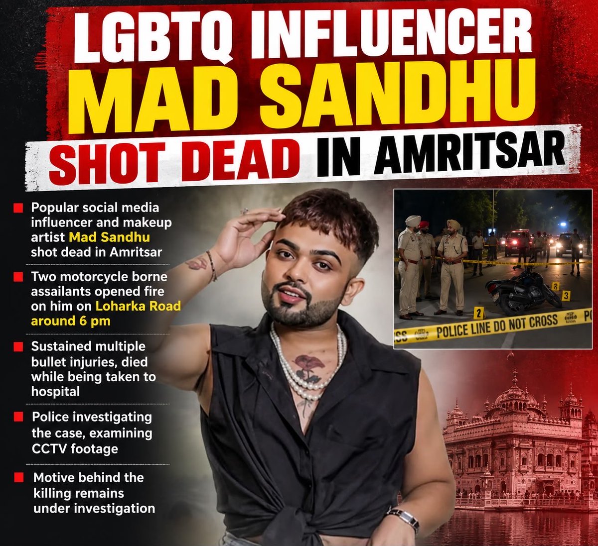 BefittingFacts's tweet photo. Another Influencer killed in Punjab. Punjab under AAP has best Law and Order https://t.co/VKxd6T2aMk