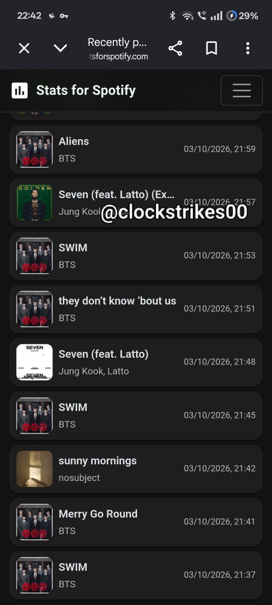 clockstrikes00's tweet photo. @aan_neeb Stats for Spotify 

Pl- https://t.co/FkltqgdO1f https://t.co/RPk97UckMV