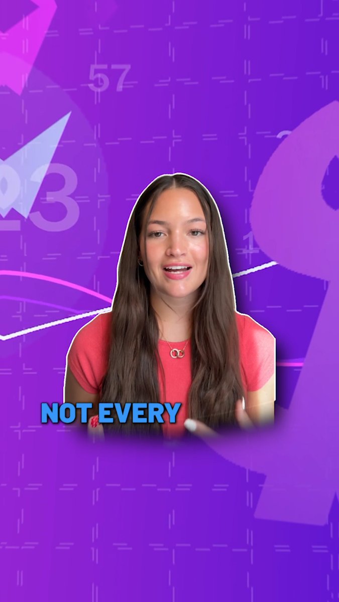 A young woman with long brown hair, wearing a coral top and an "evil eye" necklace, speaks against a purple background featuring faded digits like "57" and "93" with the text "NOT EVERY" displayed across the bottom—illustrating the caption's message about filtering stocks by liquidity, volatility, and catalyst before trading.