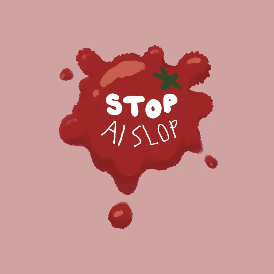 PeachyPoops_'s tweet photo. Throwing tomatoes at your shitty AI posters https://t.co/OL20fZIGjv
