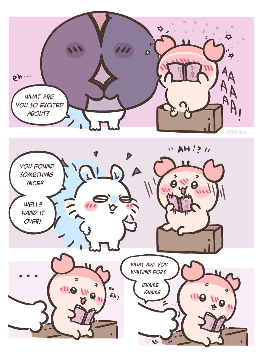 MeloDenesa's tweet photo. Really into Chiikawa lately. The koreans in my timeline really ship MomoKani and I have been convinced of momonga deadbeat husband x furuhonya plucky pink wife pairing.  #ちいかわ https://t.co/4VVkr6JXeW