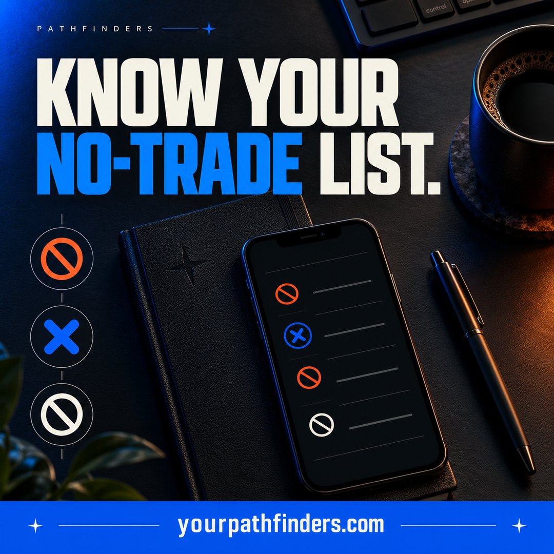 Pxthfinders's tweet photo. Your trading plan also needs a no-trade list: unclear setup, undefined risk, wide spread, chasing a loss, boredom or FOMO. Knowing when you won’t trade is part of the plan.
https://t.co/sAAOE7ffpi
Educational only—not financial advice. Trading involves risk. https://t.co/NYO0kYGyF8