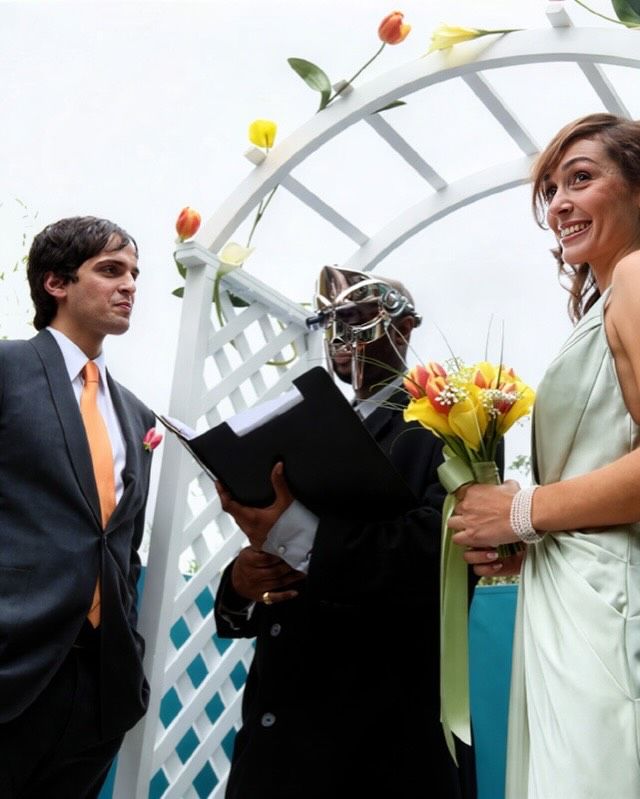 pedestrian's tweet photo. MF Doom showed up in a sharp black suit and full metal mask to marry his close friend back in 2009 https://t.co/Ek4mV0XgMr
