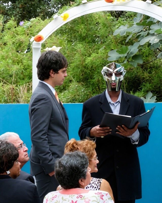 pedestrian's tweet photo. MF Doom showed up in a sharp black suit and full metal mask to marry his close friend back in 2009 https://t.co/Ek4mV0XgMr