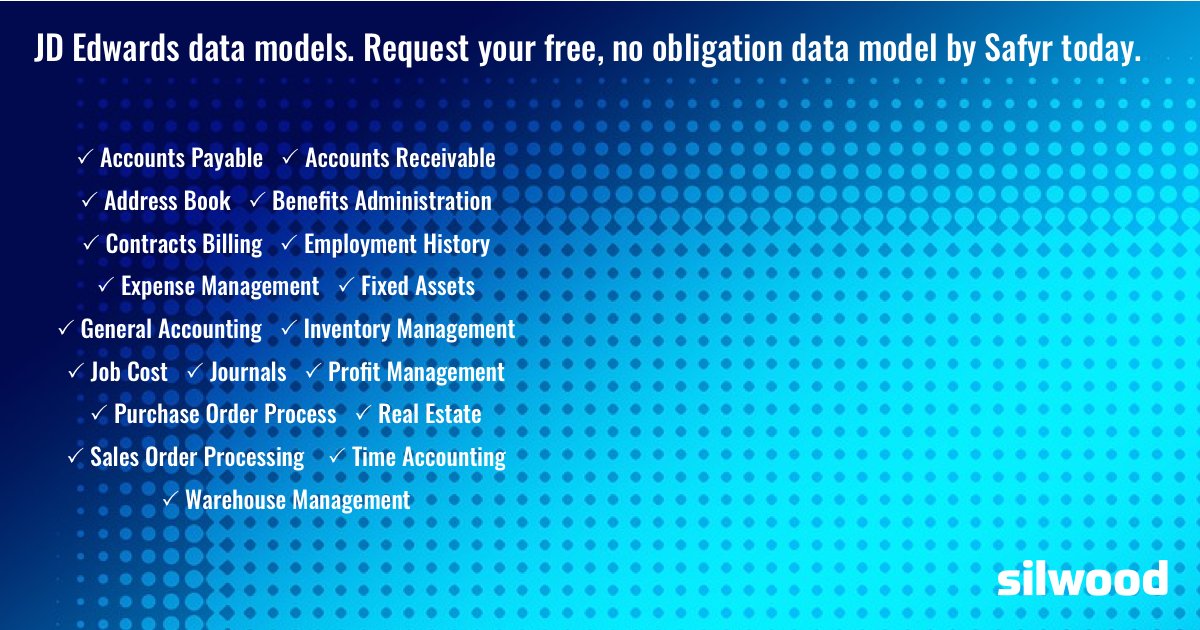 Silwood_Safyr's tweet photo. JD Edwards data models. Request your free, no obligation data model by Safyr today. https://t.co/8WUZ3SSWJs #JDE #DataModel #DataModeling https://t.co/AJpKaSS0Cf