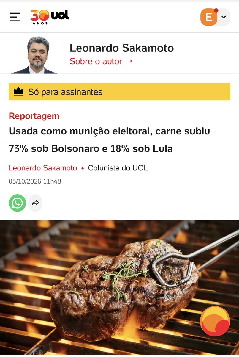 jorgemessiasagu's tweet photo. Usada como munição eleitoral, carne subiu 73% sob Bolsonaro e 18% sob Lula… 

- Veja mais em https://t.co/VVHixEzzwm https://t.co/PWRDpCvUCQ