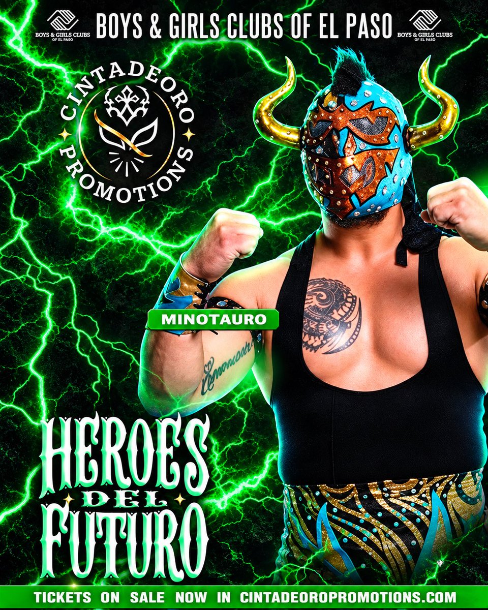 CDOPromotions's tweet photo. 🔥 ¡HOY es el gran día, El Paso! 🔥
Minotauro está listo para dejarlo todo en Héroes del Futuro. 🤘⚡️

🎟️ ¡No te quedes fuera! https://t.co/a45oleiqwc
#HeroesDelFuturo #Minotauro #LuchaLibre #ElPaso #CintaDeOroPromotions https://t.co/PedRHnUVgH