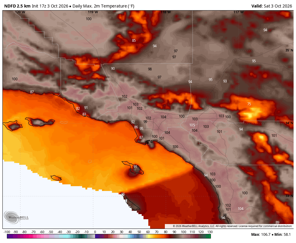 US_Stormwatch's tweet photo. Today’s Dodgers–Braves game at Dodger Stadium is expected to be one of the hottest playoff games in MLB history, with temperatures reaching up to 103°F during the game. https://t.co/uMGjgIowRd